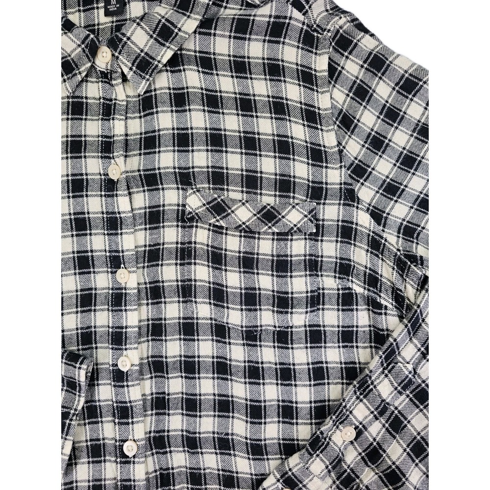 Lucky Brand Buffalo Plaid black Button Up long sleeve split tail Medium Bungalow - Picture 3 of 11